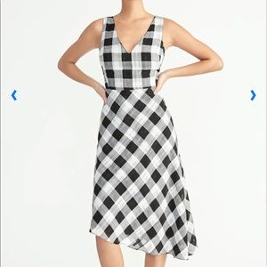 Black and white gingham asymmetrical midi dress